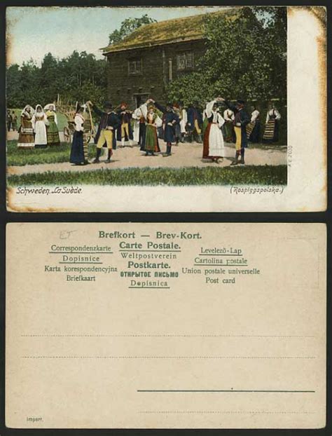 Sweden Old Colour Postcard Dancing Traditional Costumes For Sale