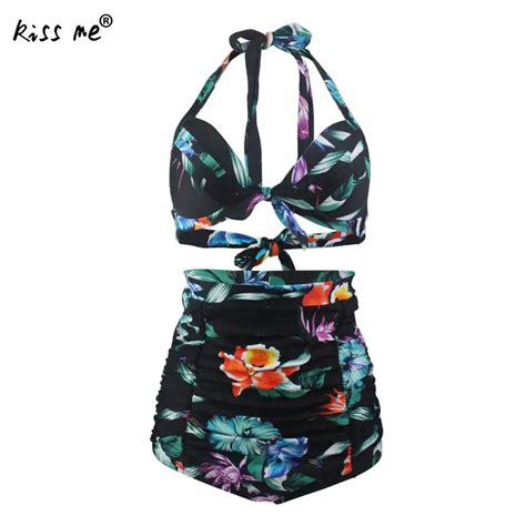 Plus Size Printed Drawstring Bikini Women S Swimming Suit High
