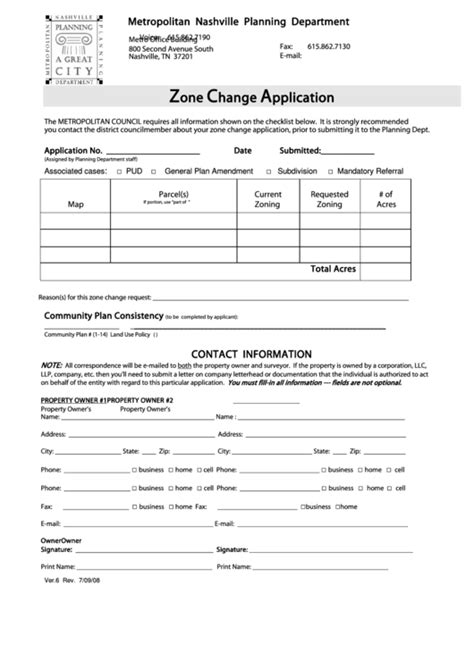 Zone Change Application Form Metropolitan Nashville Planning