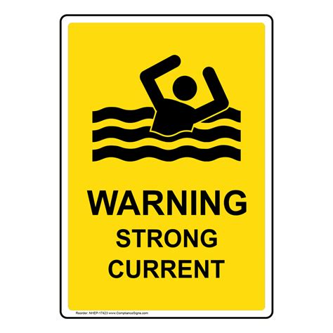 Vertical Sign Water Safety Warning Strong Current