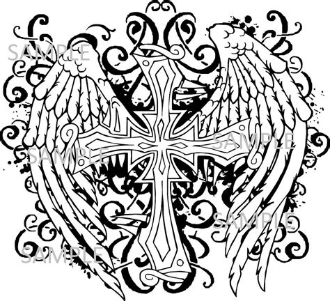 Cross With Angel Wings Digital Artwork Download Etsy