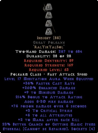Insight Great Poleaxe - Ethereal - 17 Med & 260% ED - Buy Diablo 2 Items - D2 Items for Sale