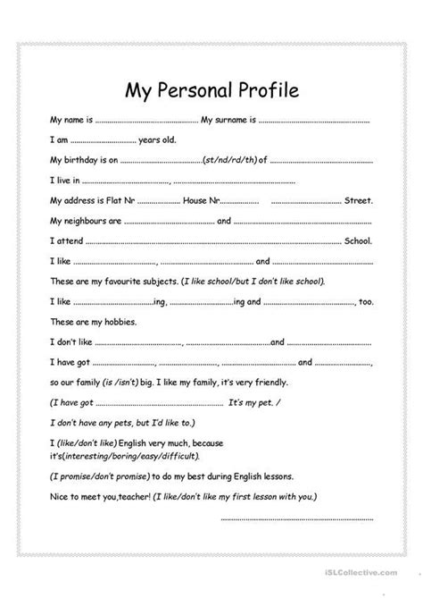 my personal profile english esl worksheets for distance learning and physical cl… english
