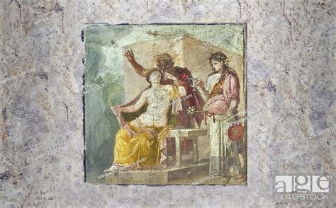 A Roman Erotic Fresco Painting From Pompeii Depicting Satyr Caressing