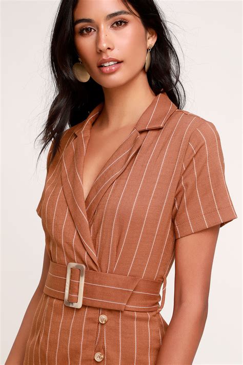 Cute Striped Shirt Dress Brown Striped Dress Belted Dress Lulus