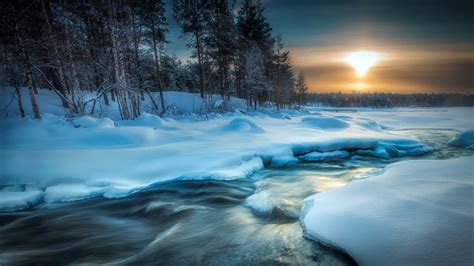 Wallpaper Cold Water Winter Sun Snow Ice Trees Nature Forest