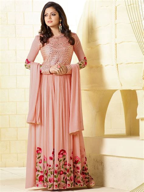 Buy Drashti Dhami Peach Color Georgette Party Wear Anarkali Kameez In Uk Usa And Canada