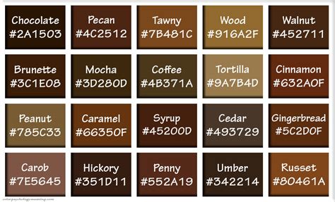 Shades Of Brown Names With HEX RGB Color Codes