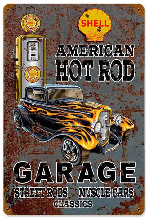 Hot Rod Shell Gas Metal Sign 12 X 18 Inches Vintage Hot Rod Hot Rods Vintage Metal Signs