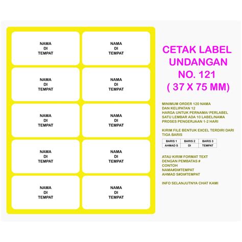 Jual Cetak Label Undangan No 121 Ukuran 37x75mm Indonesiashopee Indonesia