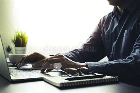 Businessman Hands Working And Typing With Laptop Computer Device On