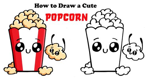 how to draw cartoon popcorn cute and easy youtube