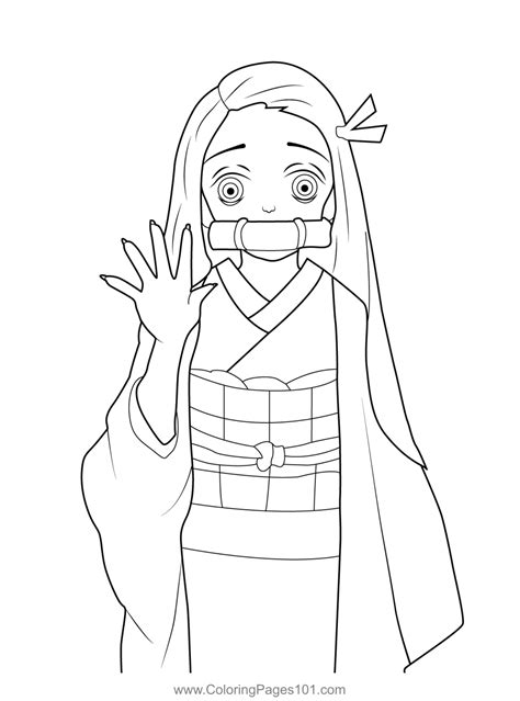 Demon Slayer Coloring Pages Nezuko With Japanese Traditional Clothes