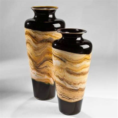 Blown Glass Vase Black Strata Artisan Crafted