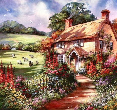 Precott Cottage On Whileaway Lane By Jim Mitchell Scenery Paintings