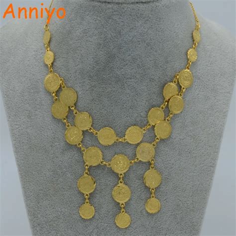 Anniyo Metal Coin Necklace For Womenislam Coins Necklaces Gold Color