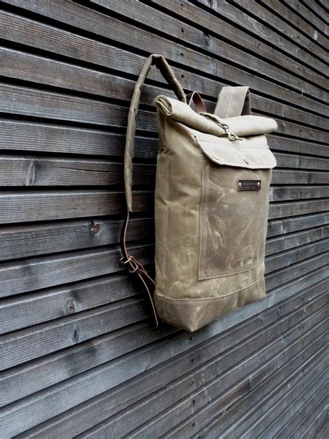 Waxed Canvas Rucksack Waterproof Backpack With Roll To Close Top