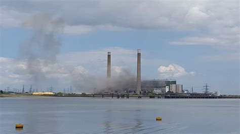 This opens in a new window. Third controlled explosion at Tilbury Power Station near ...