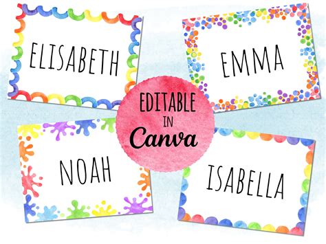 Classroom Name Tags Template Watercolor Editable Printable - Etsy Australia