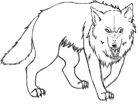 Full Body Angry Wolf Drawing Sketch Coloring Page