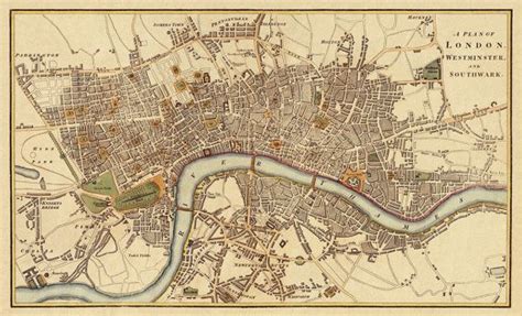 London Map Old Map Of London Reproduction City Of London Etsy Old