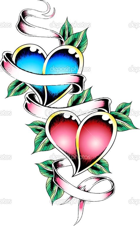 Ribbon tattoos usually represent cancer, disease, or a certain cause. double-heart-with-banner- ... | Heart tattoo designs ...