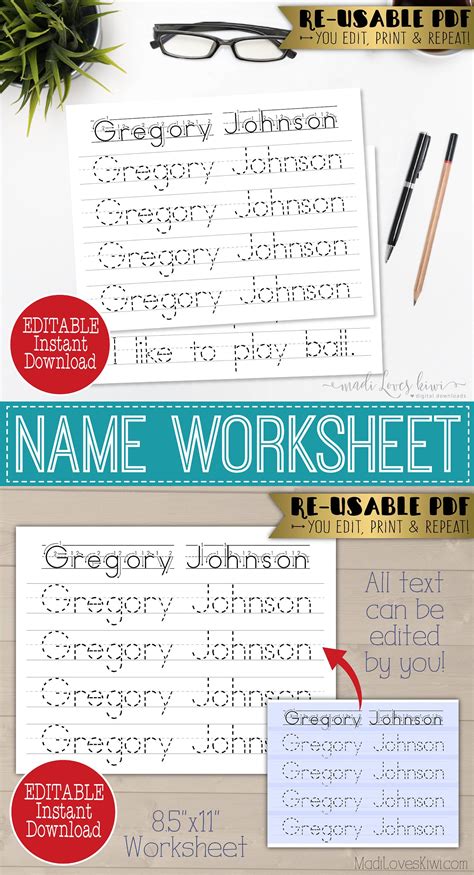 Personalized Name Writing Worksheets | Name tracing worksheets, Name writing practice, Printable