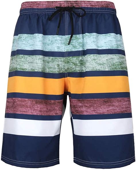 Colourful Striped Print Mens Summer Swimming Trunks Elasticated Waist Quick Drying Beach