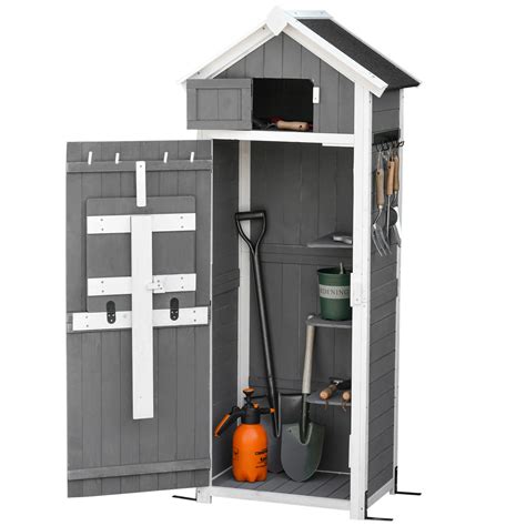 Outsunny Garden Wood Storage Shed With Workstation Hooks And Ground