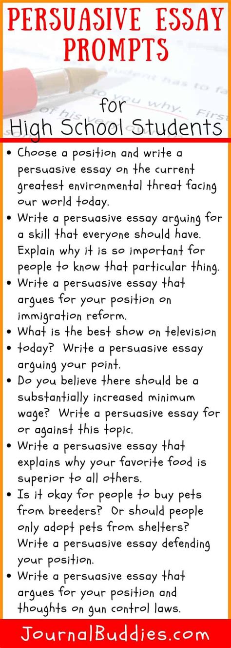 Persuasive Essay Prompts For High School Students Writing A
