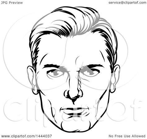 Clipart Of A Comic Styled Black And White Mans Face