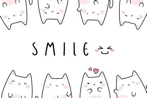 Cute Chubby White Cat Kitten Greeting Cartoon Doodle Card 2280883