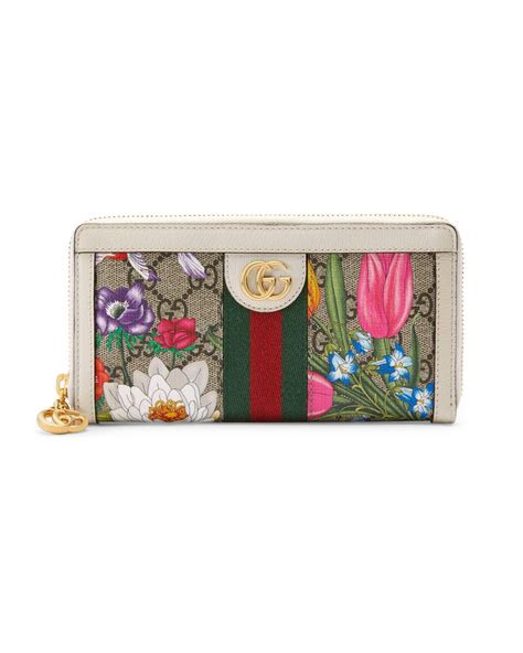 Gucci Canvas Ophidia Gg Flora Zip Around Wallet In Beige Natural Lyst