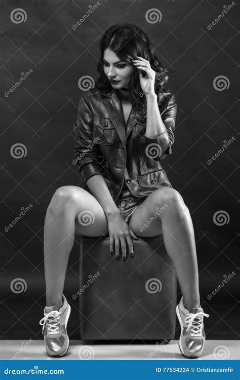 Woman In Leather Jacket Stock Photo Image Of Isolated