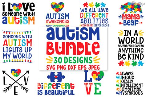 Download Autism SVG Bundle, 30 Designs, DXF PNG Cricut Cutting Files (223517) | Cut Files | Design Bundles