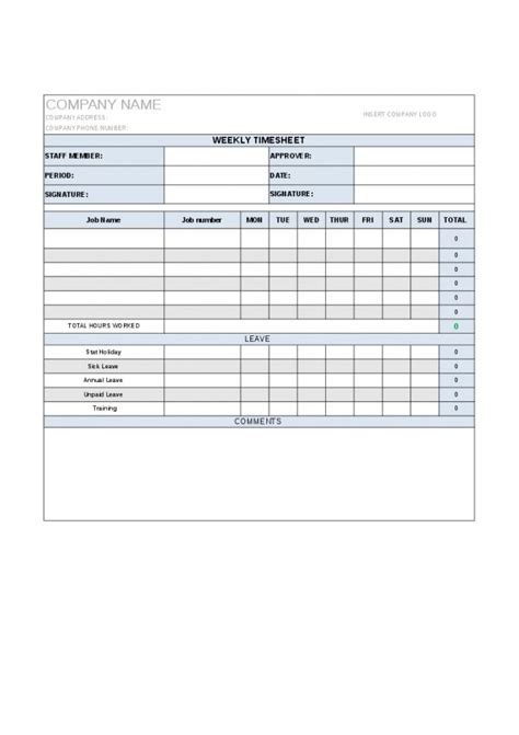 Weekly Timesheet Template Project Manager Store