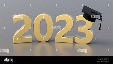 2023 Class Graduation Gold Year Number And Grad Cap On Silver Grey