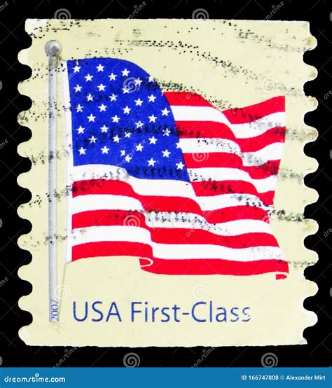 Postage Stamp Printed In Usa Shows Flag Stamp First Class No Face