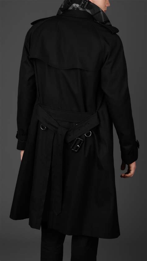 Burberry Long Cotton Gabardine Trench Coat In Black For Men Jet Black
