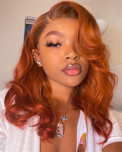 Gorgeous Orange Color Body Wave Hairstyle For Black Girl Dyed Natural