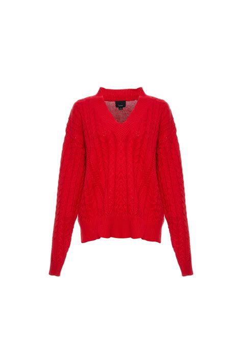 v neck cable knit sweater in red dailylook