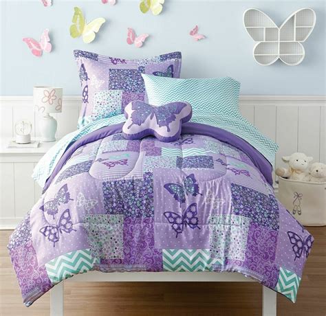 6pcs Kids Twin Butterfly Bedding Cover Set Purple Teal Bed In A Bag