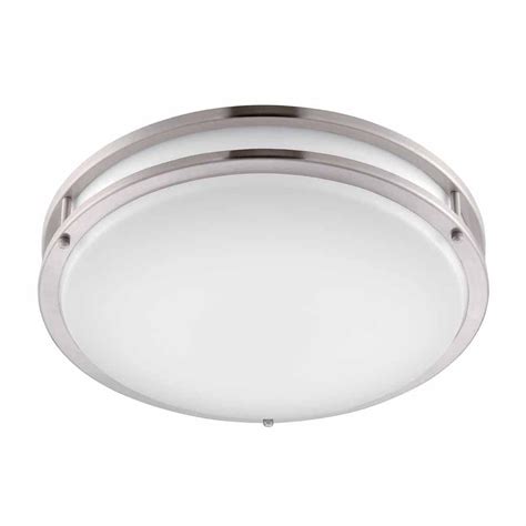 If the shade is anchored by a single nut, or finial, on the bottom of the shade, carefully insert the threaded. Hampton Bay Brushed Nickel LED Round Flush Mount-DC016LEDB ...