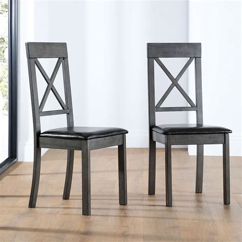 Durable steel fixings the dining chair is built for longevity. Kendal Grey Wood Dining Chair Black Leather Seat Pad ...