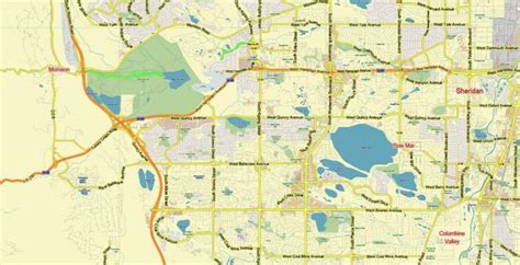 Denver Boulder Colorado Us Pdf Vector Map City Plan Low Detailed For