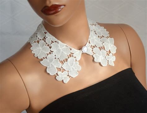 White Peter Pan Collar White Detachable Collar And Button Etsy