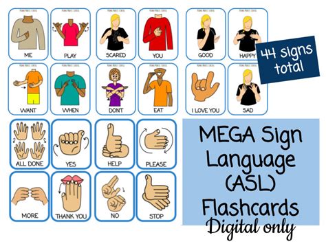 Mega Sign Language Asl Flashcards Digital Signing Preschool Etsy
