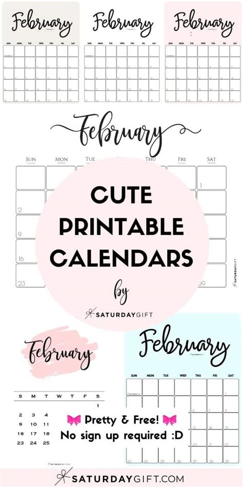cute free printable february 2022 calendar saturdaygift