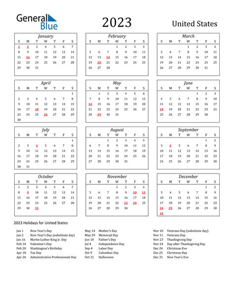 2023 United States Calendar With Holidays 2023 Calendar With Federal
