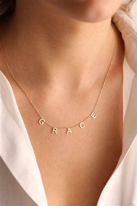 K Solid Gold Name Necklace Personalized Initial Necklace Etsy